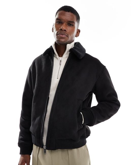 Jack & Jones – bomberjacke aus wildlederimitat in Black für Herren