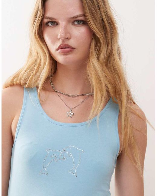 Noisy May Blue Vest Top With Diamante Detail
