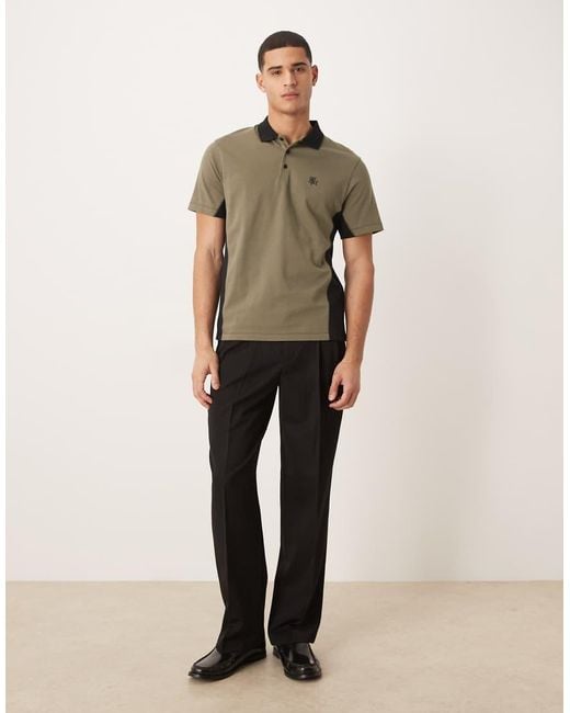 ASOS Green Heavyweight Regular Fit Polo T-shirt With Panels And Chest Embroidery for men