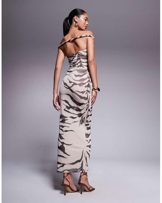 ASOS Multicolor Mesh Bardot Faux-ord With Twisted Straps Maxi Dress