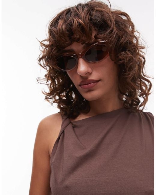 Mango Brown Slim Oval Sunglasses