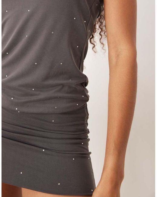 Motel Gray Belia Slinky Rhinestone Bandeau Mini Dress