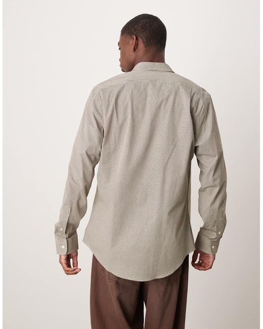 Polo Ralph Lauren Natural Icon Logo Slim Fit Houndstooth Print Stretch Poplin Shirt for men
