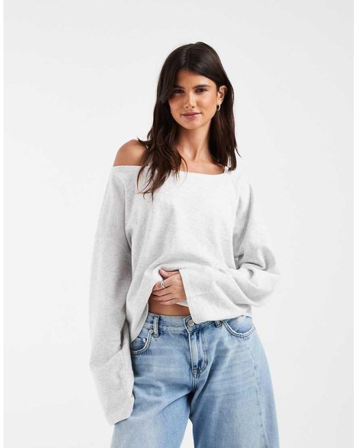 Hollister White Logo Graphic Off Shoulder Sweatshirt