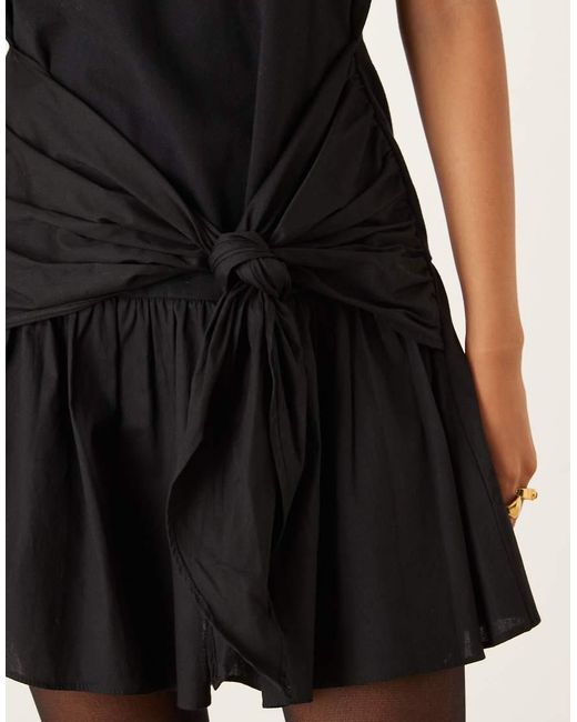 ASOS Black Tie Front T-shirt Mini Dress With Poplin Skirt