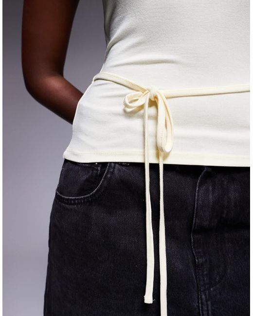 ASOS White Short Sleeve Top With Tie Waist Detail