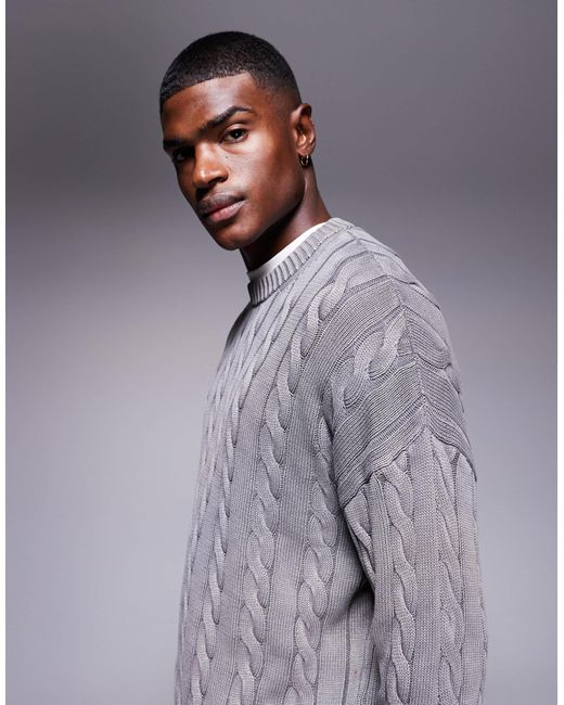 Pull oversize en maille torsadée - délavé ASOS pour homme en coloris Gray