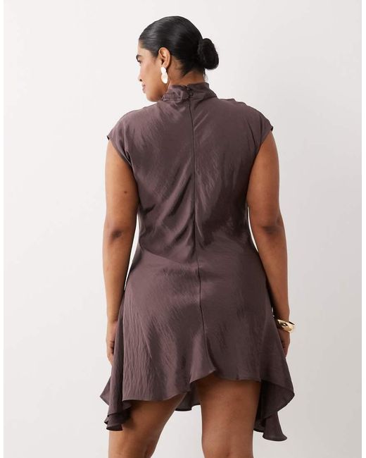ASOS Brown Asos Design Curve High Neck Mini Dress With Hanky Hem