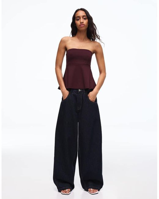 Bershka Red Peplum Bandeau Top
