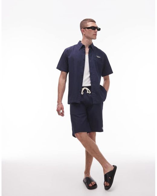 Parlez Blue Azura Logo Detail Seer Sucker Shirt Co-Ord for men