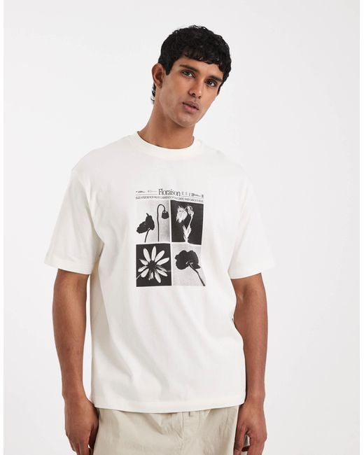 ASOS White Relaxed T-shirt With Abstract Floral Graphics for men
