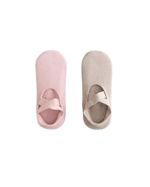 Oysho Pink 2 Pairs Of Cotton Blend Yoga And Pilates Socks With Crossover Straps