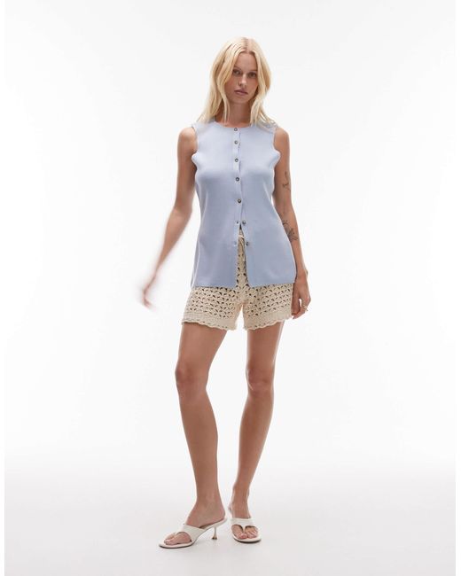 TOPSHOP Blue Longline Compact Knit Waistcoat