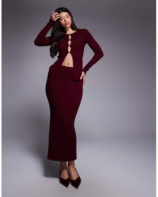 Kaiia Purple Button Through Split Front Longline Knitted Top Co-Ord