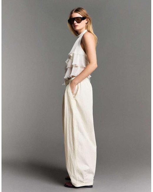 Bershka Gray Technical Cropped Volume Trousers
