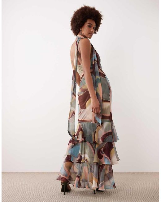 ASOS Multicolor Asos Design Tall Halter Neck Scarf Detail Racer Chiffon Godet Maxi Dress