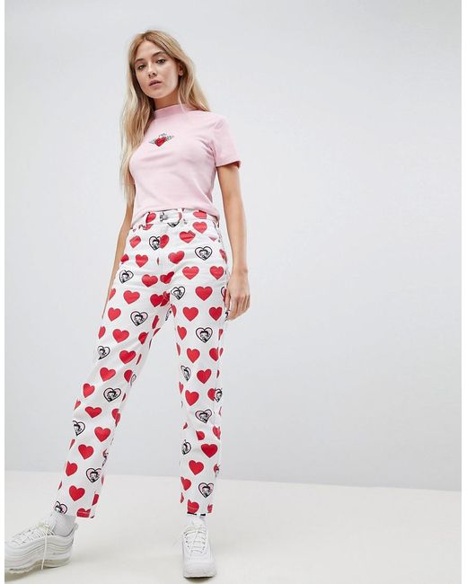 Lazy Oaf White X Betty Boop Jeans In Heart Print