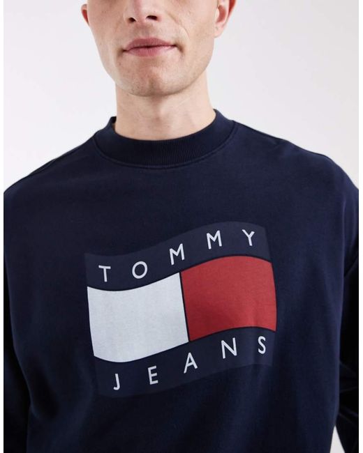 Tommy Hilfiger Blue 90s Wavy Flag Logo Crewneck Sweatshirt for men