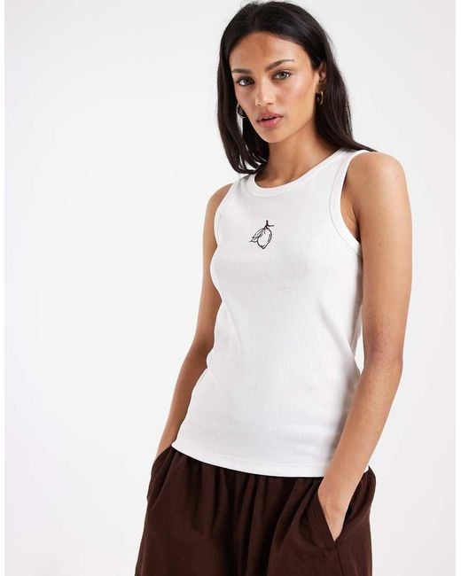 Pieces White Lemon Embroidered Cotton Vest Top