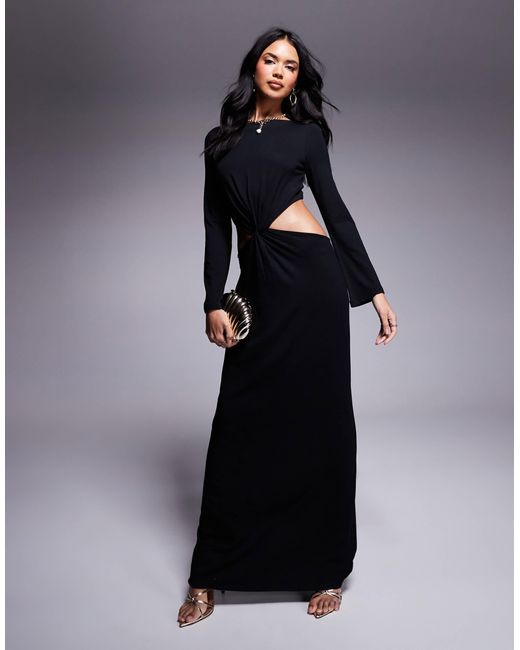 Cotton Cutout Tie Waist Long Sleeve Maxi Dress