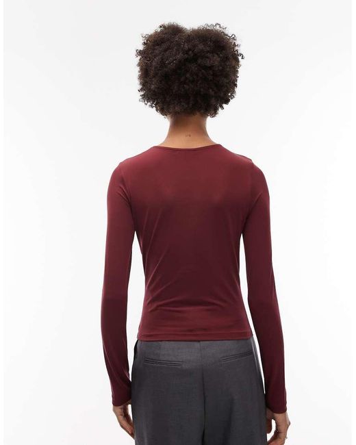 ASOS Purple Slinky Cut Out Twist Detail Long Sleeve Top