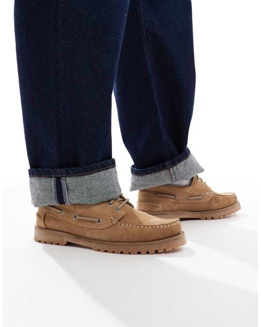 Schuh Blue Princeton Boat Shoes Beige Suede for men