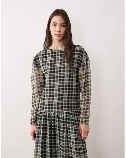 ASOS Multicolor Chiffon Dropped Waist Maxi Smock Dress