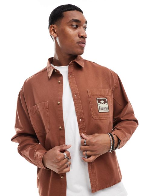 Chemise oversize coupe carrée avec écusson placé - rouille ASOS pour homme en coloris Brown
