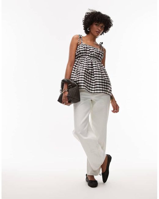 TOPSHOP White Taffeta Babydoll Top