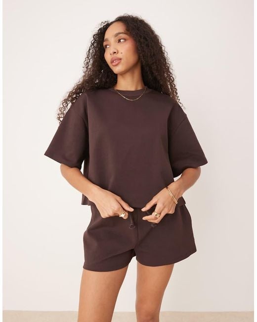 Camiseta Corta Marrón De Corte Cuadrado De Punto Entrelazado De (Parte De Un Conjunto) ASOS de color Purple
