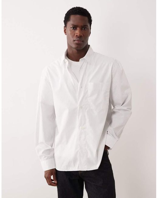 Mango White Classic 100% Cotton Striped Shirt for men