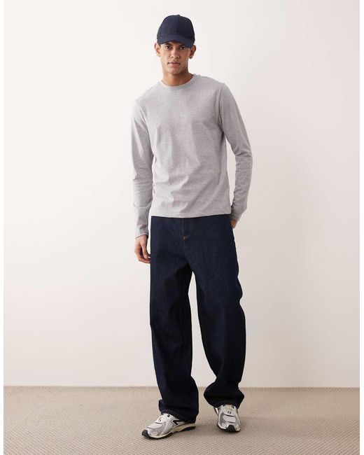 ASOS Gray Essentials Long Sleeve Regular Fit T-shirt for men