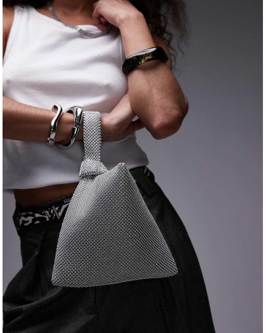 TOPSHOP Gray Gwyn Embellished Knot Grab Bag