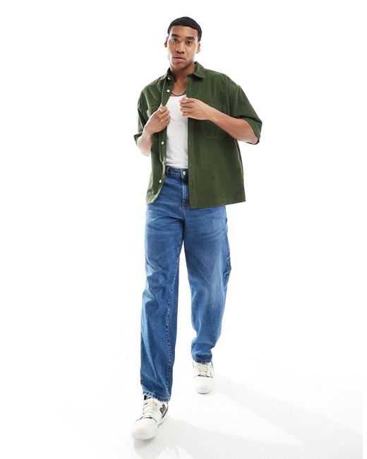 ASOS Green Short Sleeve 90s Oversized Cord Shirt for men