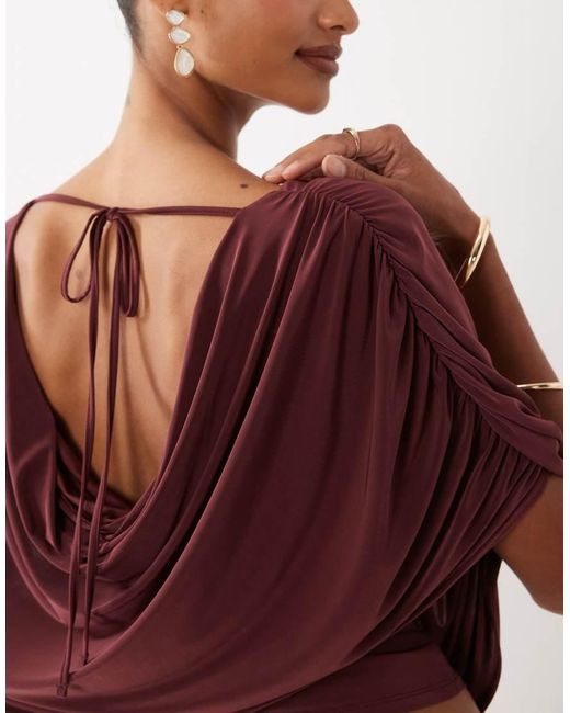 ASOS Red Draped Cowl Tie Back Top