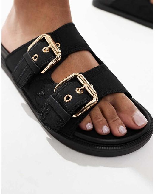 London Rebel Sandalen Met Dubbele Bandjes Met Gespen in het Black
