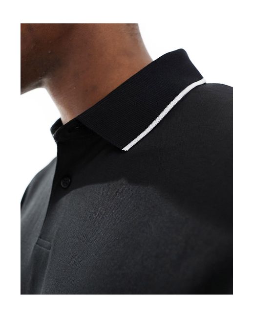 Leroy - polo nera con colletto con bordo a contrasto di SELECTED in Black da Uomo
