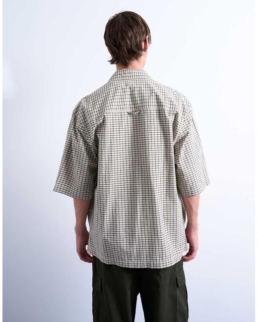 Topman Gray Relaxed Fit Short Sleeve Textured Check Shirt for men