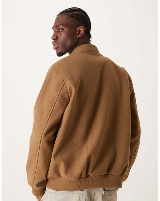 Bomber Color Cammello Effetto Lana di New Look in Natural da Uomo
