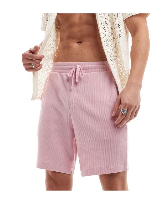 ASOS Pink Slim Waffle Shorts for men
