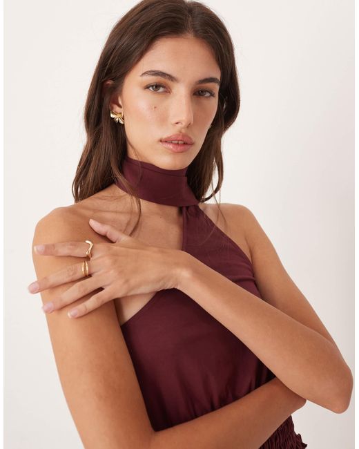 ASOS Red One Shoulder Scarf Top With Shir Waist Detail