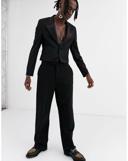 ASOS Black Skinny Crop Tuxedo Blazer With Wide Satin Lapel for men