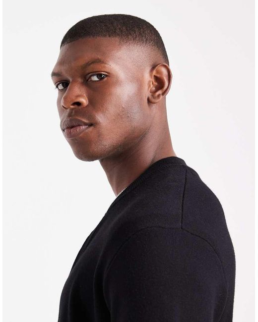 Threadbare Black Knitted Zip Through Bomber Cardigan for men