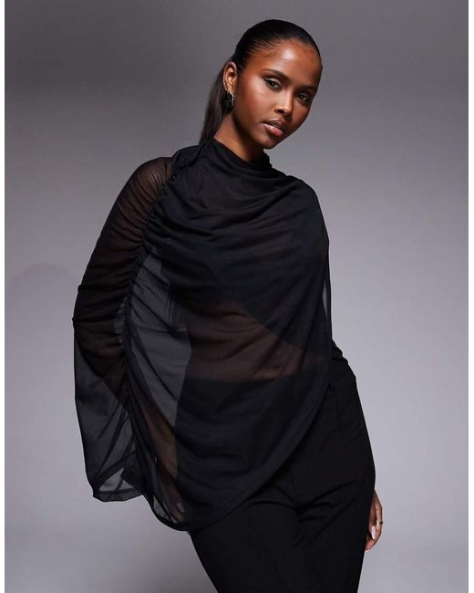 ASOS Blue Mesh Super Drape Cape Top