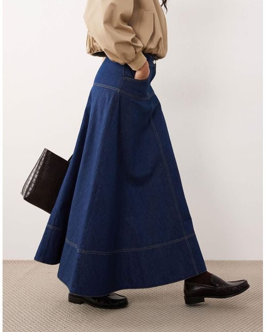 ASOS Blue Drop Waist Denim Circle Skirt