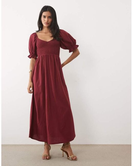 New Look Puff Sleeve Shirred Midi Dress