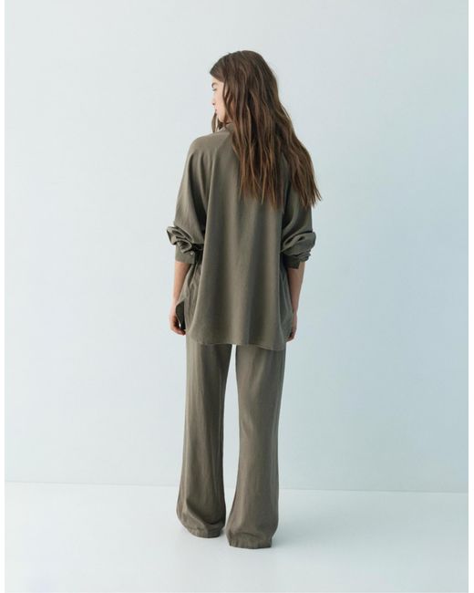 Pantalon en lin mélangé - marron taupe Pull&Bear en coloris Green