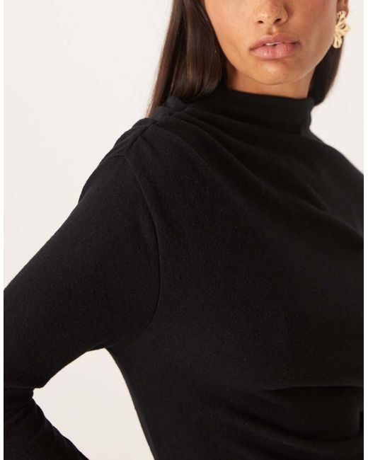 ASOS Black Grown On Neck Pleat Detail Super Soft Top