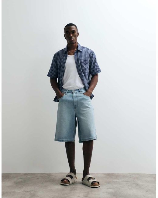 Hollister Blue baggy Denim Shorts for men