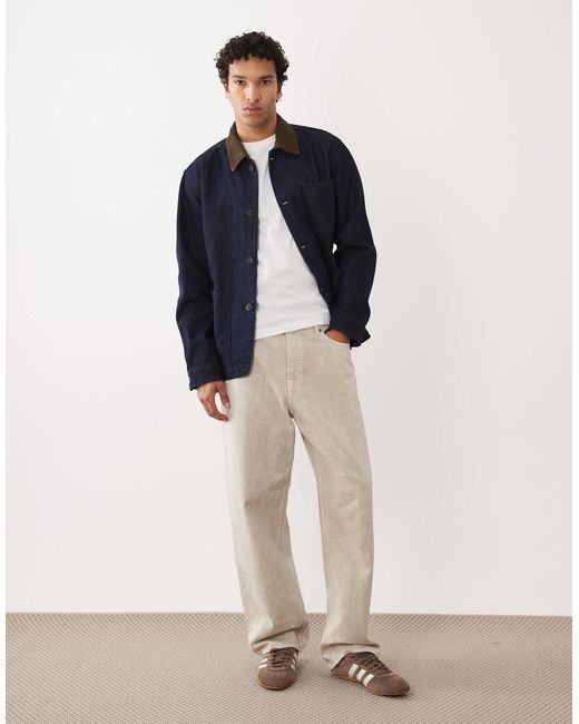 SELECTED Blue Contrast Collar Denim Jacket for men